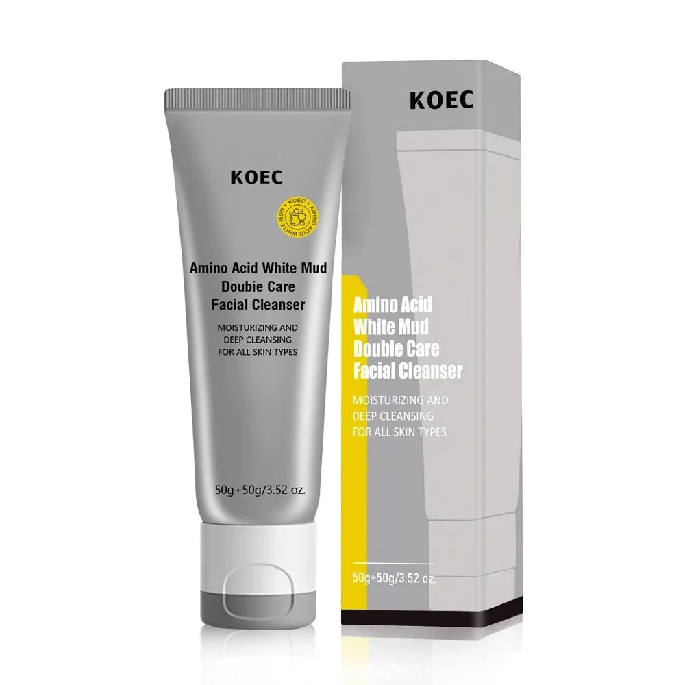 1Pcs Amino Acid Dual Oil Control Deep Cleansing White Mud Cleanser + 1Pcs 3D Double-Sided Silicone Face Wash Brush