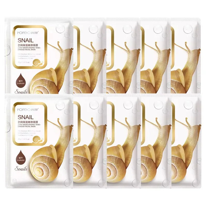 10Pcs Snail Moisturizing Face Mask