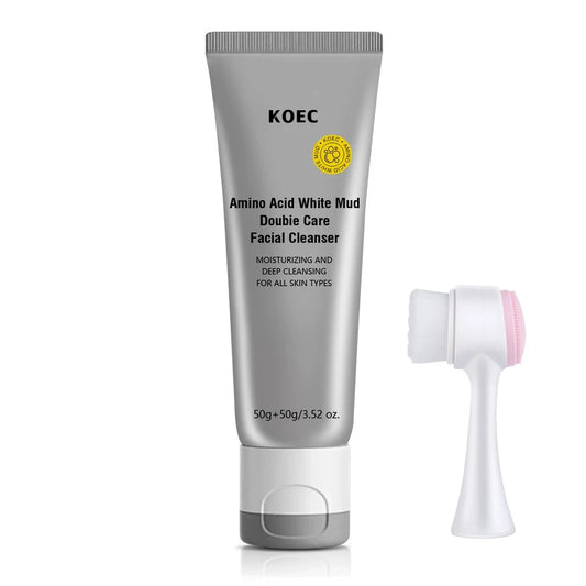 1Pcs Amino Acid Dual Oil Control Deep Cleansing White Mud Cleanser + 1Pcs 3D Double-Sided Silicone Face Wash Brush